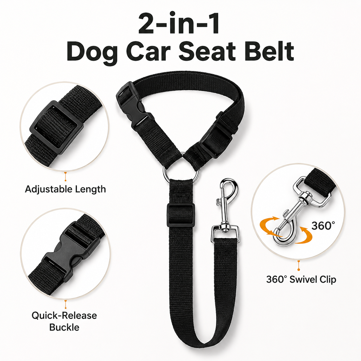2-Pack Adjustable Dog Car Seat Belt