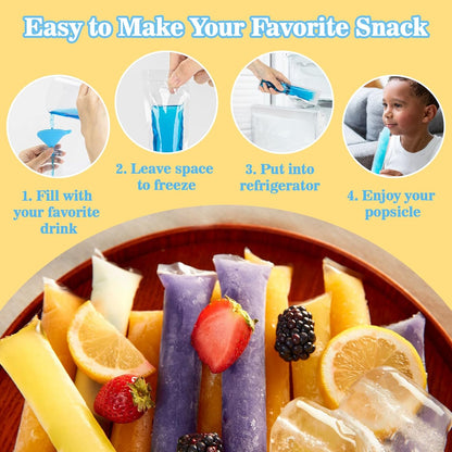 DIY Disposable Ice Pop Bags Mold Bags Homemade ice lolly Bags with Silicone Funnel
