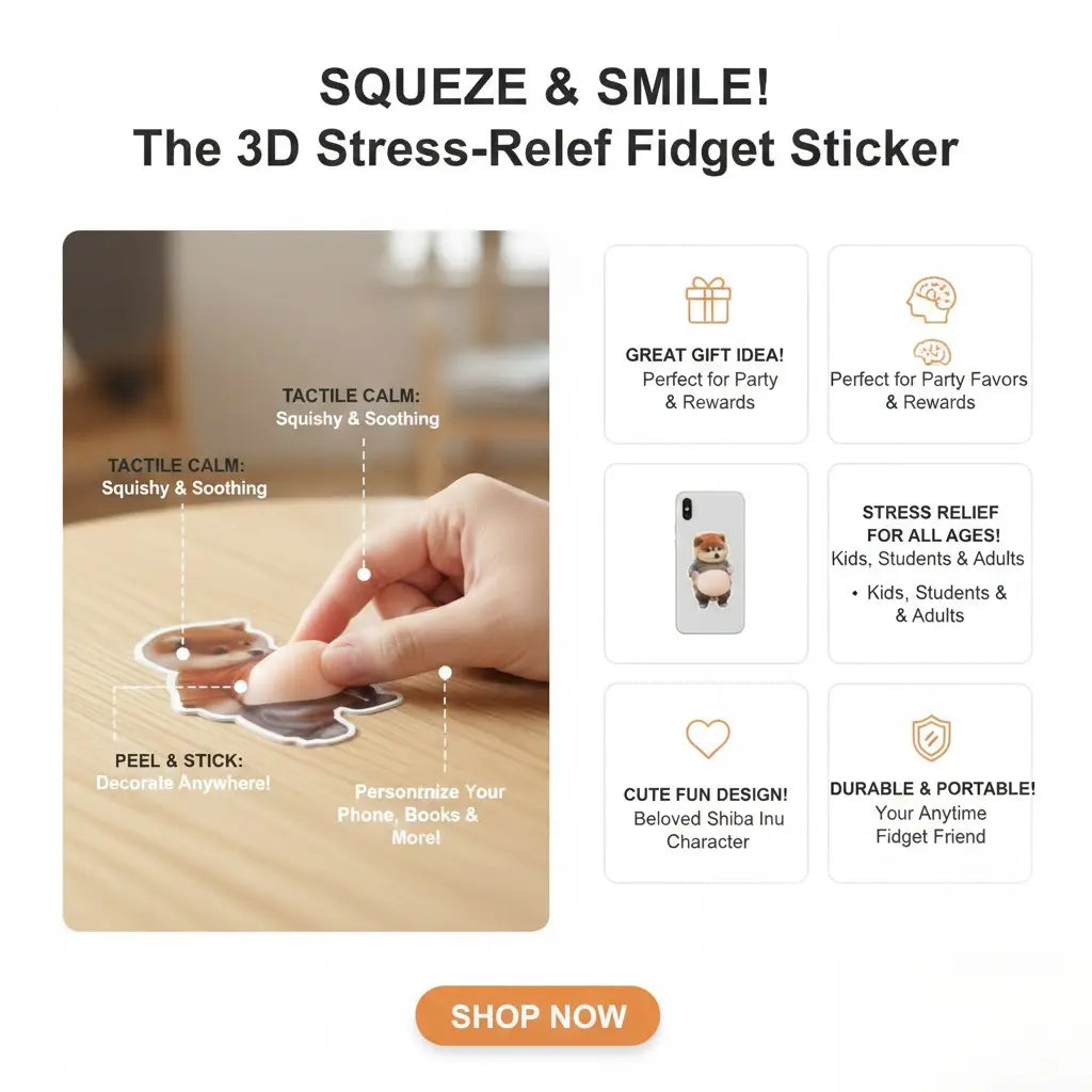3D Dog & Cat Mochi Squishy Stickers – Stress Relief Toys