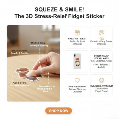 3D Dog & Cat Mochi Squishy Stickers – Stress Relief Toys