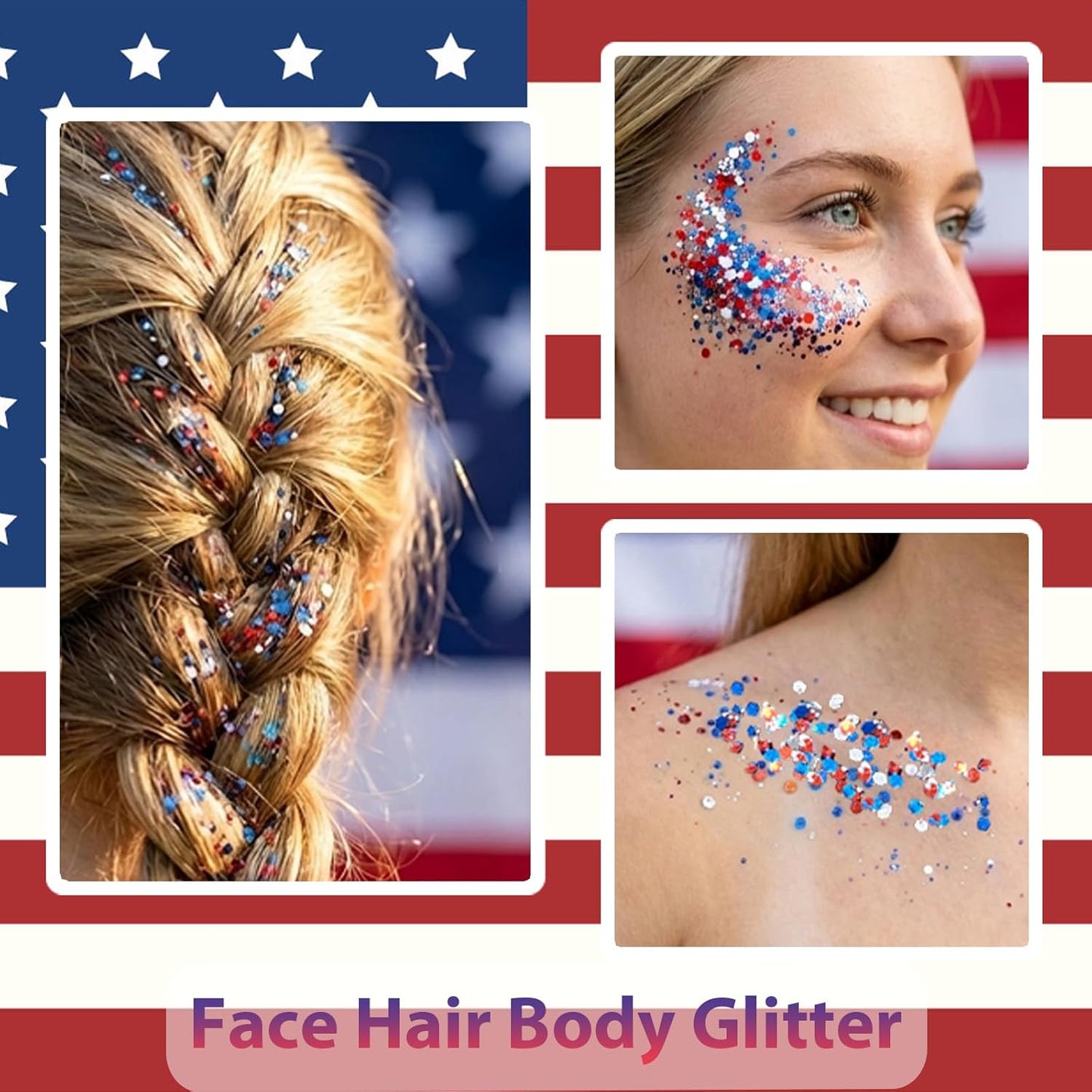 Patriotic Red White & Blue Glitter Stick