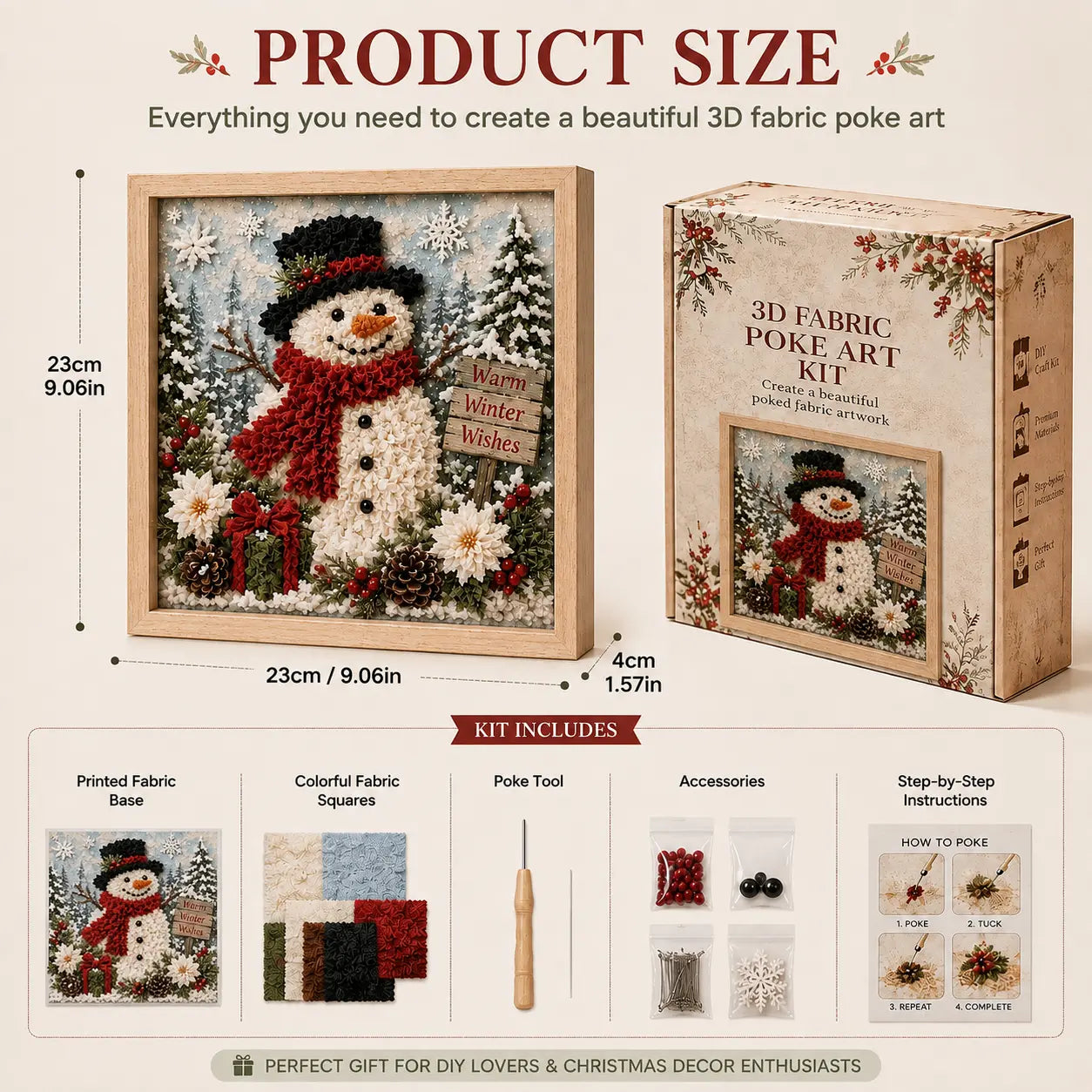 ⛄DIY Snowman Fabric Poke Art Kit, Handmade 3D Christmas Holiday Decoration Craft Set