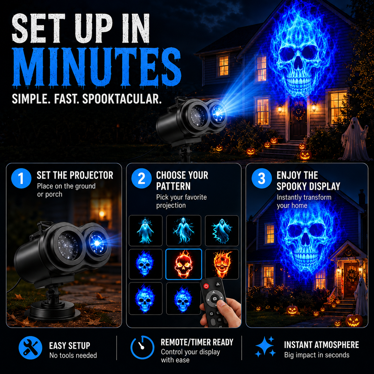 Halloween Skull Dynamic Light 10 Unique HD Projection Patterns
