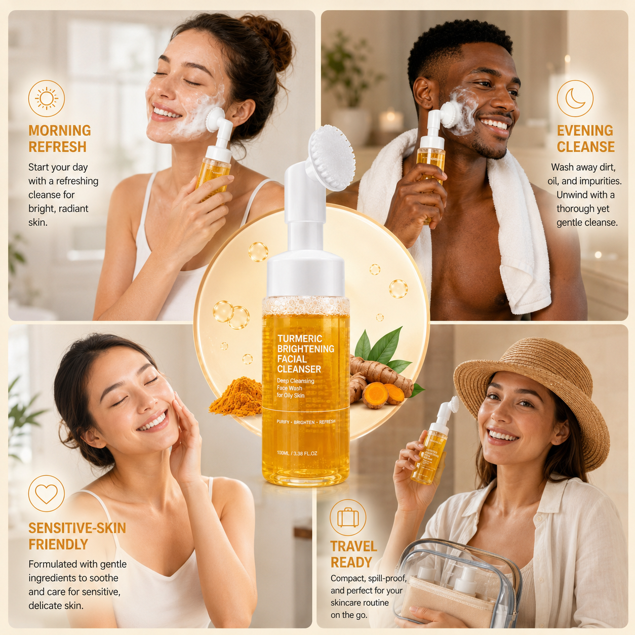 Turmeric Brightening Facial Cleanser, Deep Cleansing Face Wash for Oily Skin