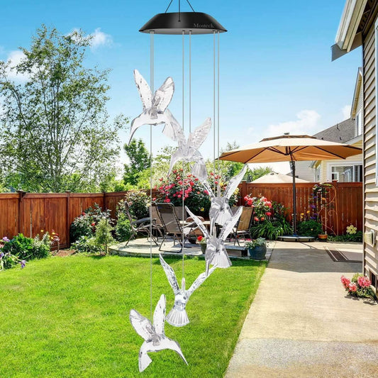 Solar Hummingbird Wind Chimes with Color Changing LED Lights for Garden & Patio Decor