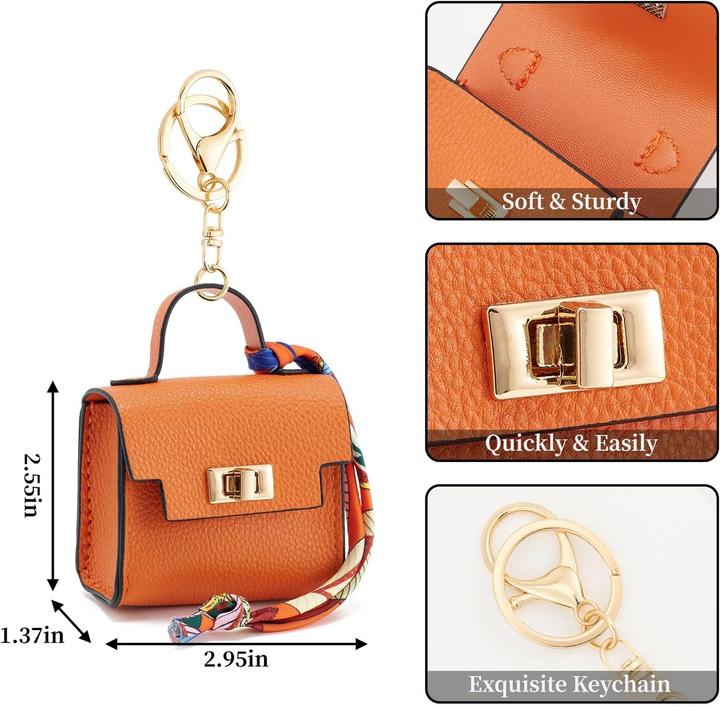 Mini Square Bag Pendant Keychain - High Quality Leather with Colorful Strap