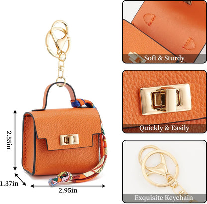 Mini Square Bag Pendant Keychain - High Quality Leather with Colorful Strap