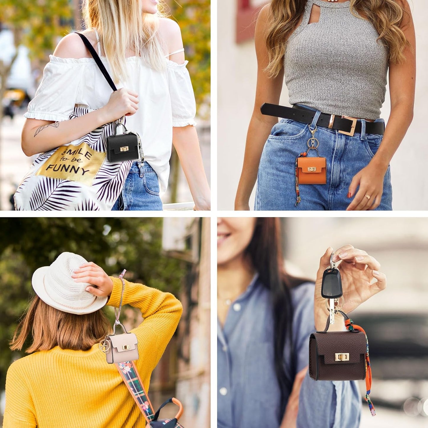 Mini Square Bag Pendant Keychain - High Quality Leather with Colorful Strap
