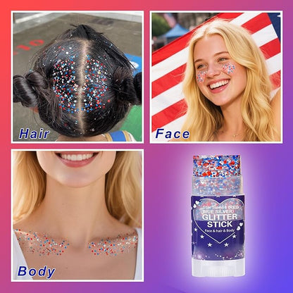 Patriotic Red White & Blue Glitter Stick