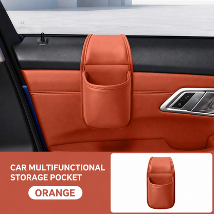 Leather Car Door Side Organizer Pocket, Double‑Layer Storage Pouch with Flannel Lining
