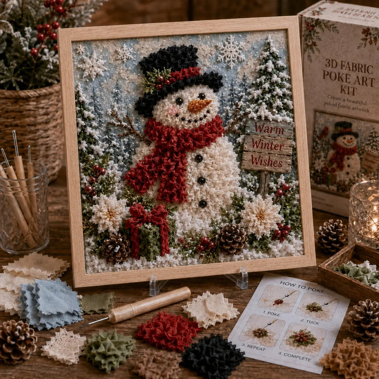 ⛄DIY Snowman Fabric Poke Art Kit, Handmade 3D Christmas Holiday Decoration Craft Set