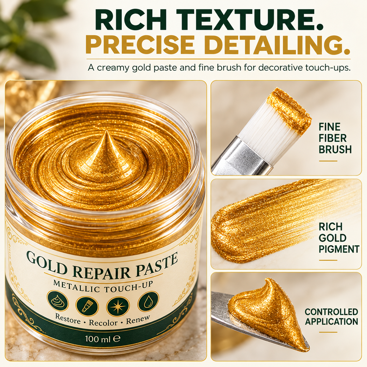 Gold Metallic Refinishing Repair Paste with Brush