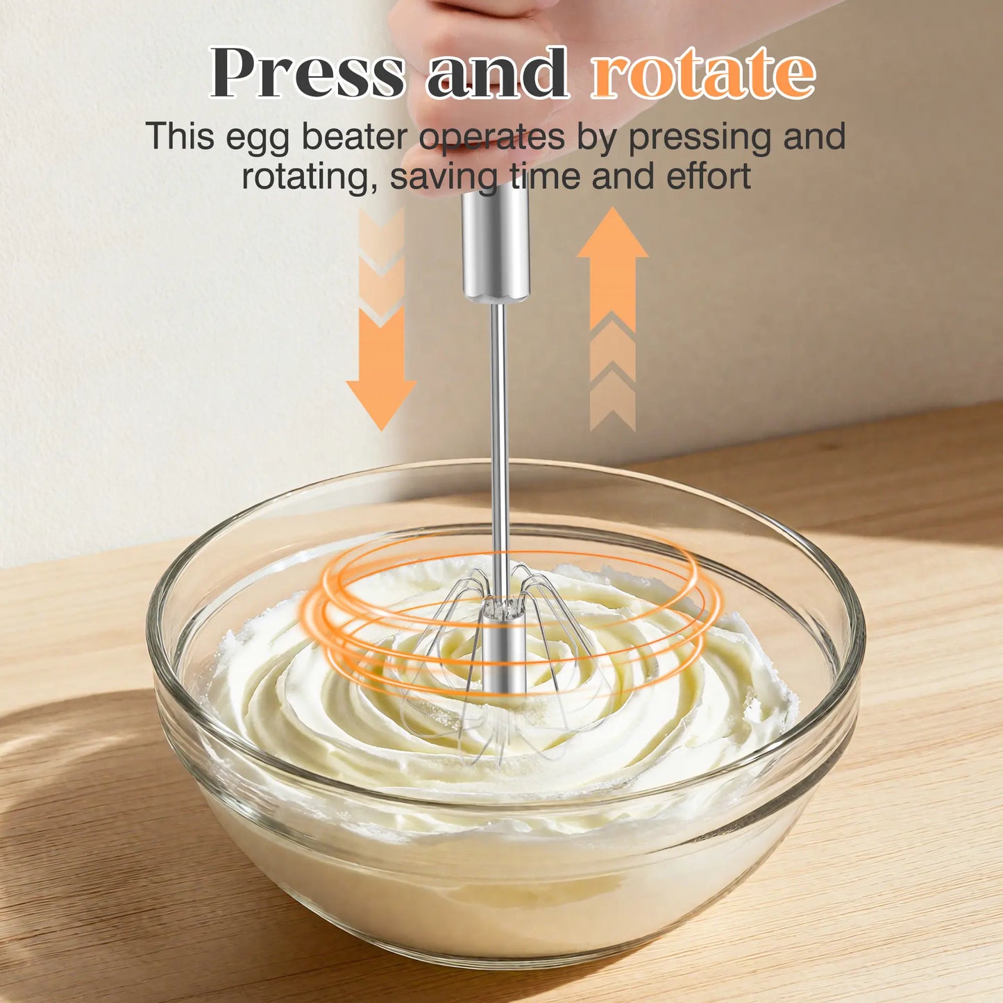 Hand Push Rotary Stainless Steel Whisk