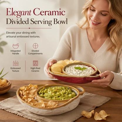 🍲Retro Ceramic Divided Baking Dish, Dual Compartment Vintage Serving Dish