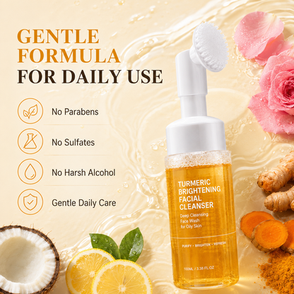 Turmeric Brightening Facial Cleanser, Deep Cleansing Face Wash for Oily Skin