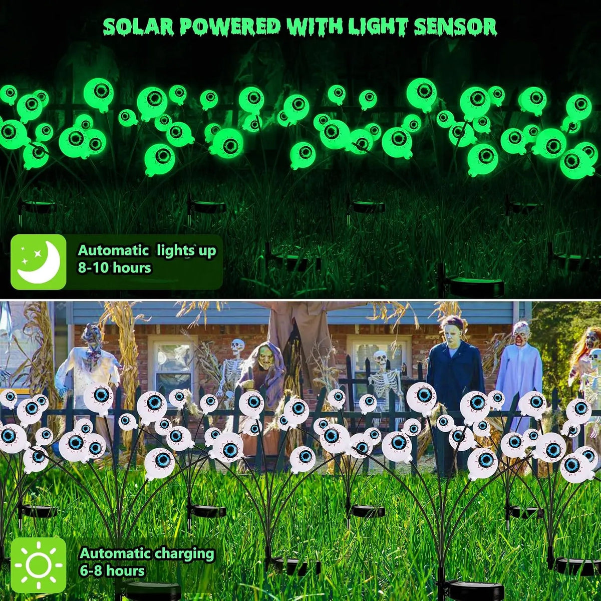🎃Solar Halloween Eyeball Lights, 2 Pack 12 LED