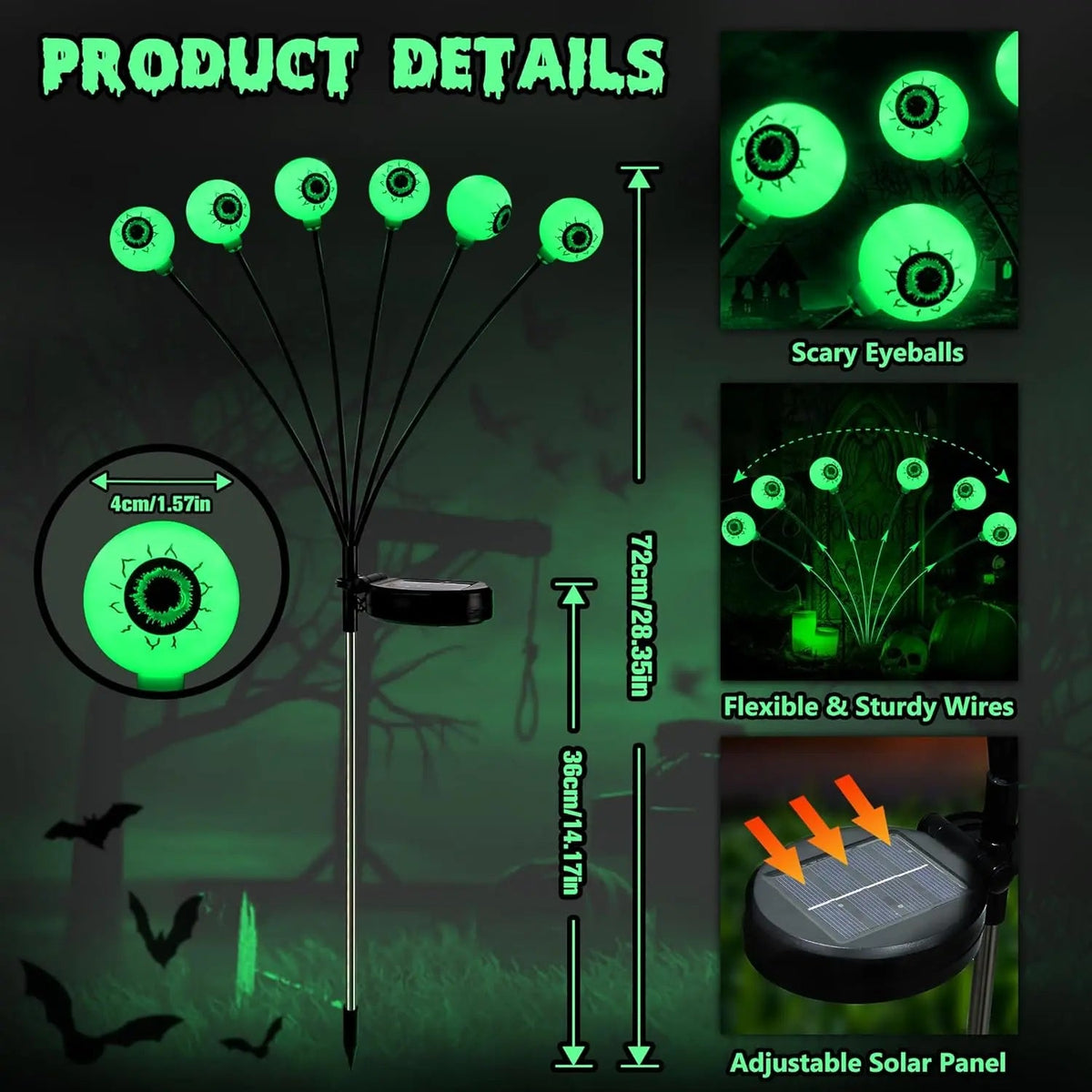 🎃Solar Halloween Eyeball Lights, 2 Pack 12 LED