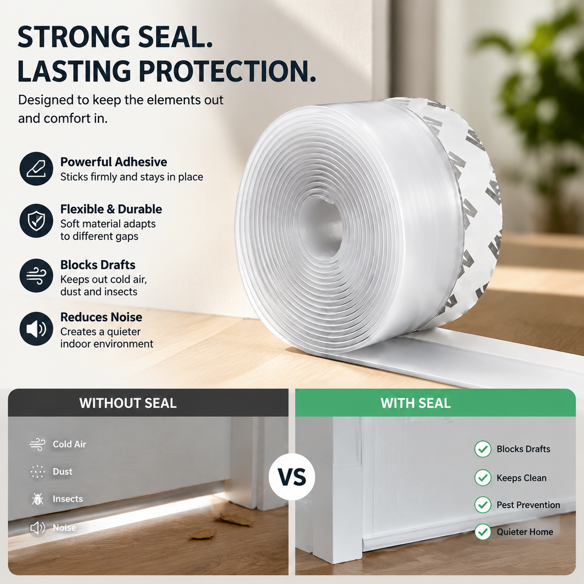 🚪 16.4Ft Self-Adhesive Door Draft Seal Strip | Block Drafts & Dust
