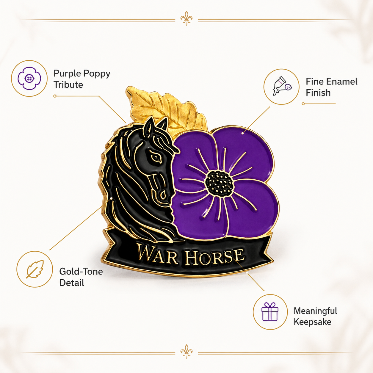 Limited‑Edition Purple Poppy War Equine Remembrance Brooch