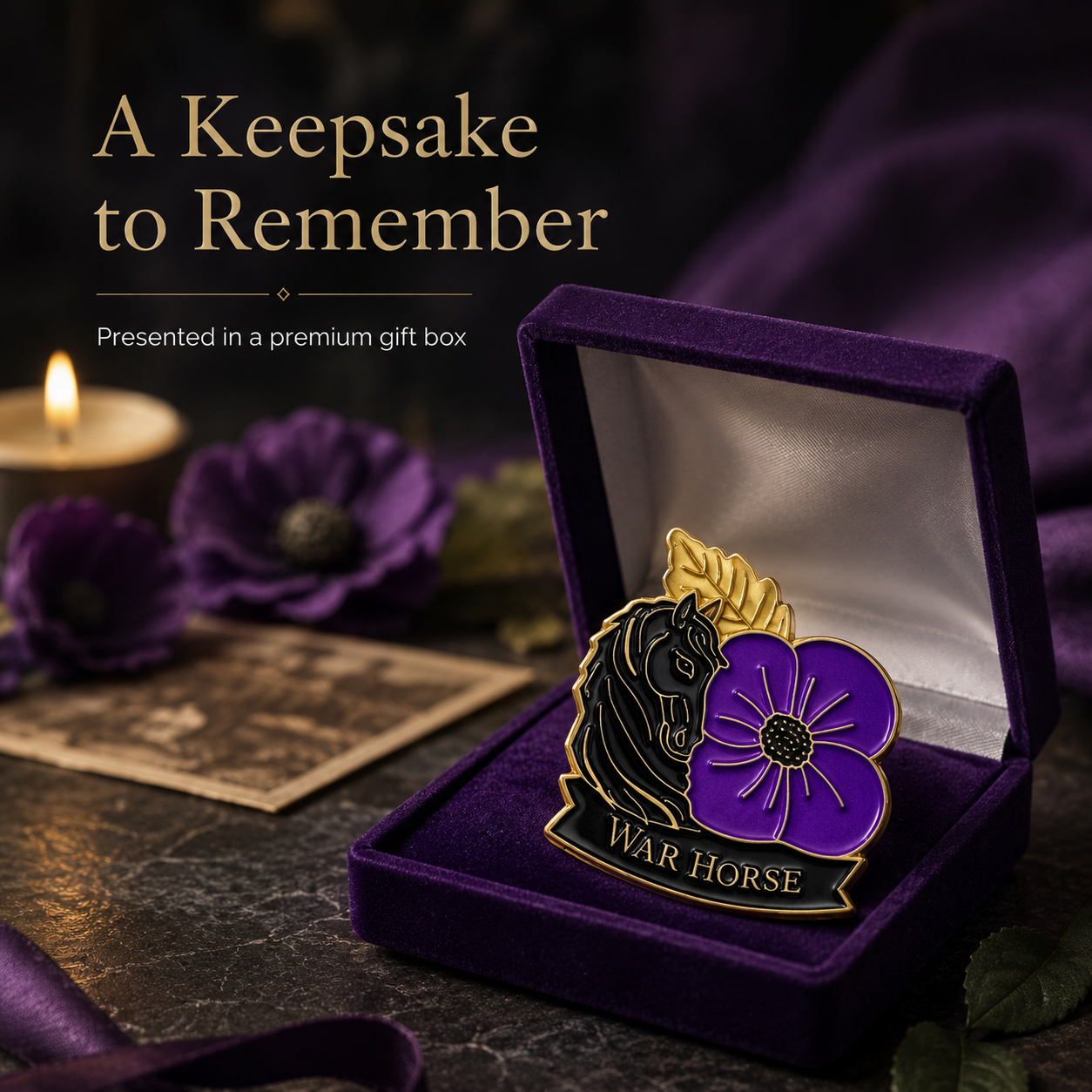 Limited‑Edition Purple Poppy War Equine Remembrance Brooch