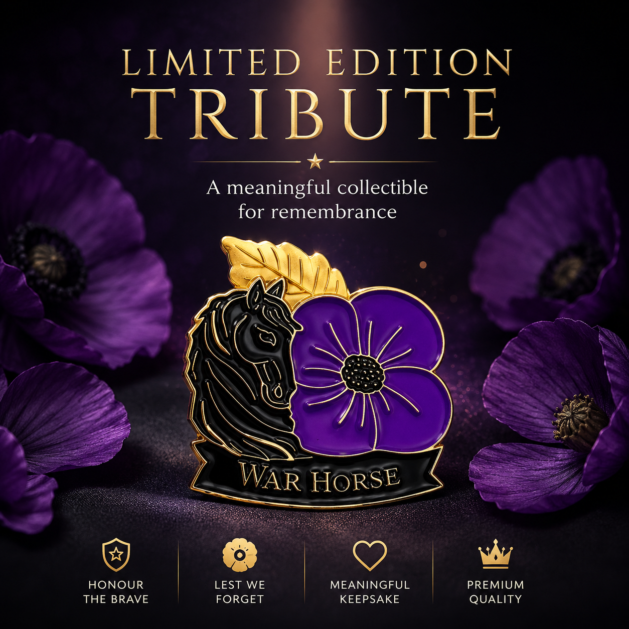 Limited‑Edition Purple Poppy War Equine Remembrance Brooch