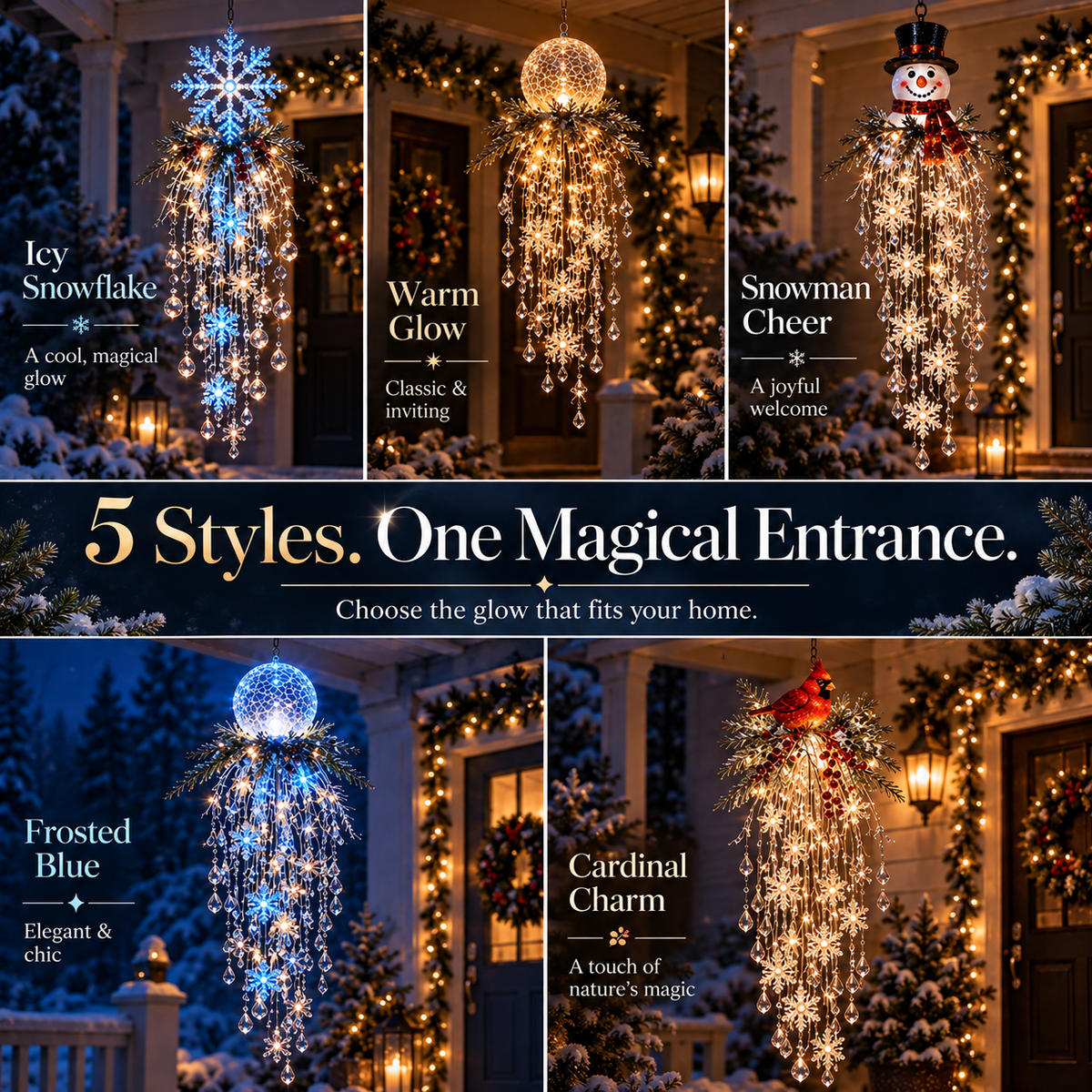 🎅 Christmas Hanging Snowflake & Crystal LED Light, Festive Porch Decoration ✨