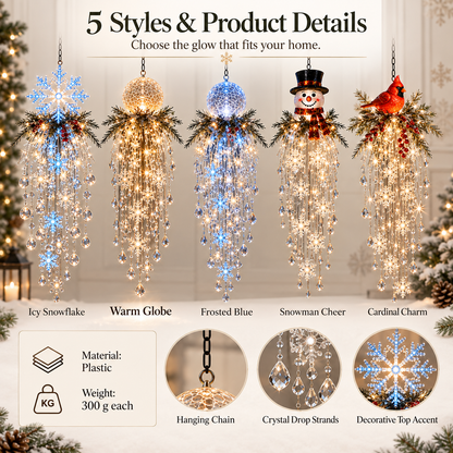 🎅 Christmas Hanging Snowflake & Crystal LED Light, Festive Porch Decoration ✨