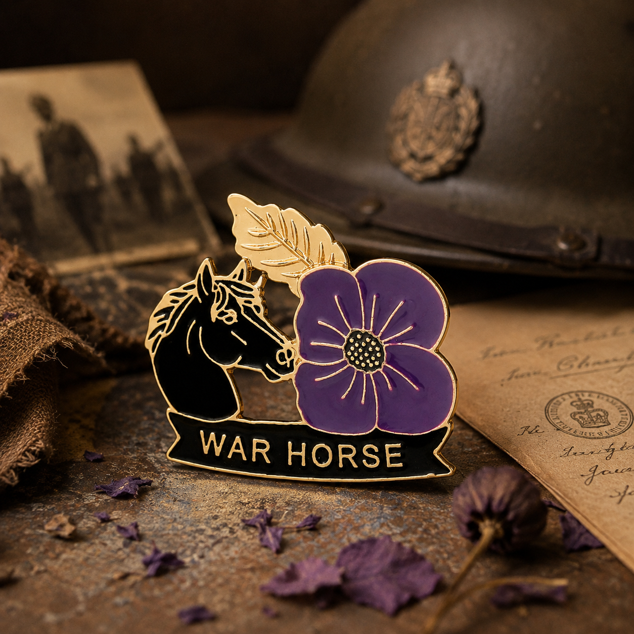 Limited‑Edition Purple Poppy War Equine Remembrance Brooch
