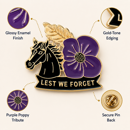Limited‑Edition Purple Poppy War Equine Remembrance Brooch