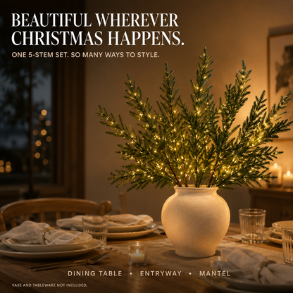 5-Piece Pre-Lit Norfolk Pine Twinkle Stems – A Vase Full of Christmas Glow ✨