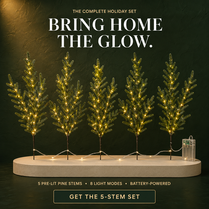 5-Piece Pre-Lit Norfolk Pine Twinkle Stems – A Vase Full of Christmas Glow ✨
