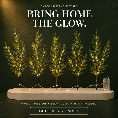5-Piece Pre-Lit Norfolk Pine Twinkle Stems – A Vase Full of Christmas Glow ✨