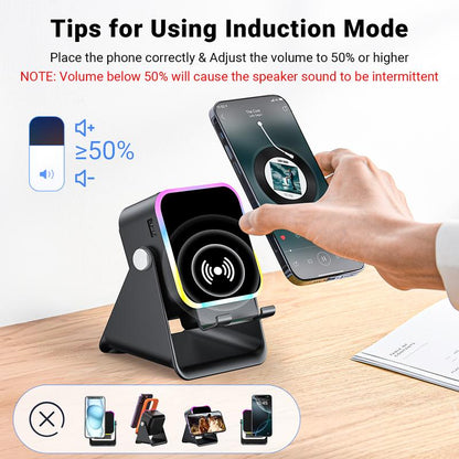 💎 5-in-1 Wireless Speaker Stand | Induction Audio, Phone Holder & Ambient Light