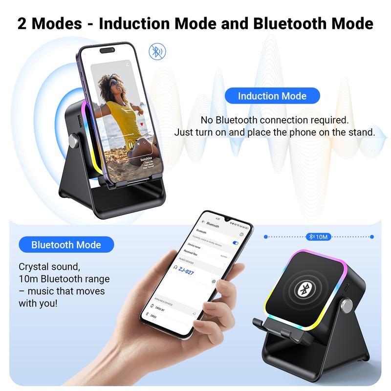 💎 5-in-1 Wireless Speaker Stand | Induction Audio, Phone Holder & Ambient Light