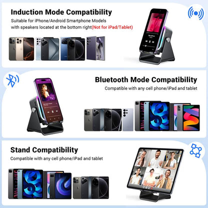 💎 5-in-1 Wireless Speaker Stand | Induction Audio, Phone Holder & Ambient Light