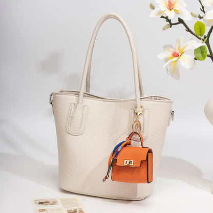 Mini Square Bag Pendant Keychain - High Quality Leather with Colorful Strap