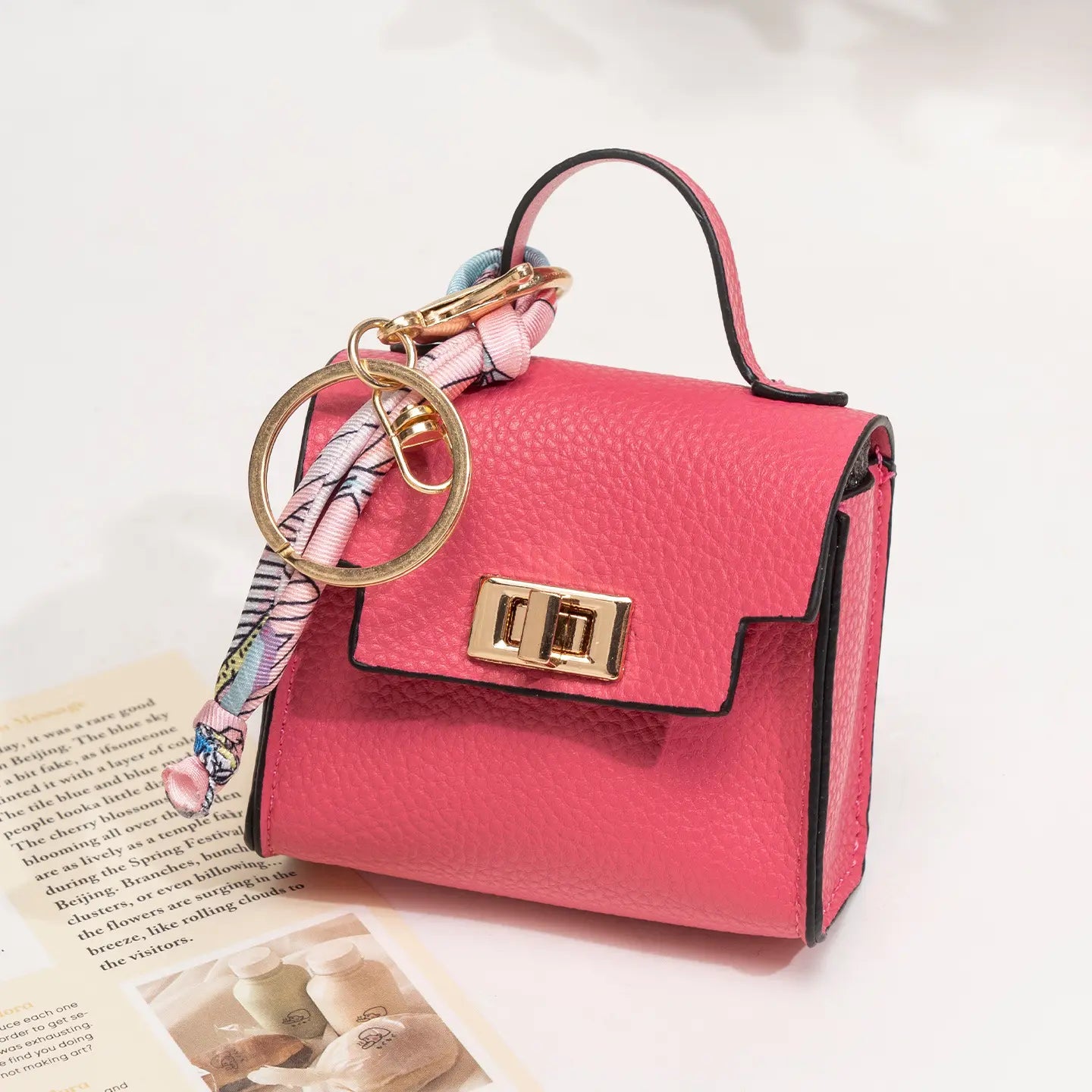Mini Square Bag Pendant Keychain - High Quality Leather with Colorful Strap