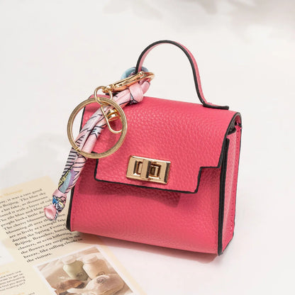 Mini Square Bag Pendant Keychain - High Quality Leather with Colorful Strap