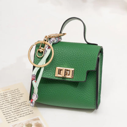 Mini Square Bag Pendant Keychain - High Quality Leather with Colorful Strap