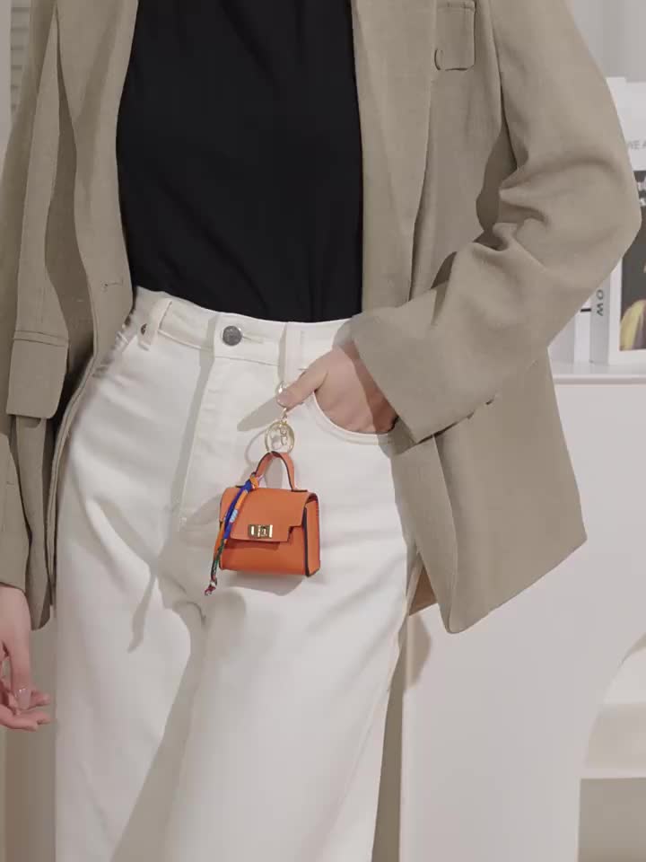 Mini Square Bag Pendant Keychain - High Quality Leather with Colorful Strap