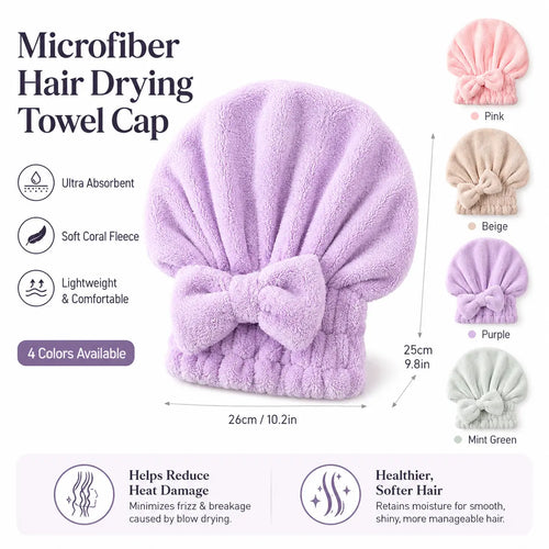 Women’s Bow Decor Shower Cap and Soft Absorbent Hair Towel Wrap Set