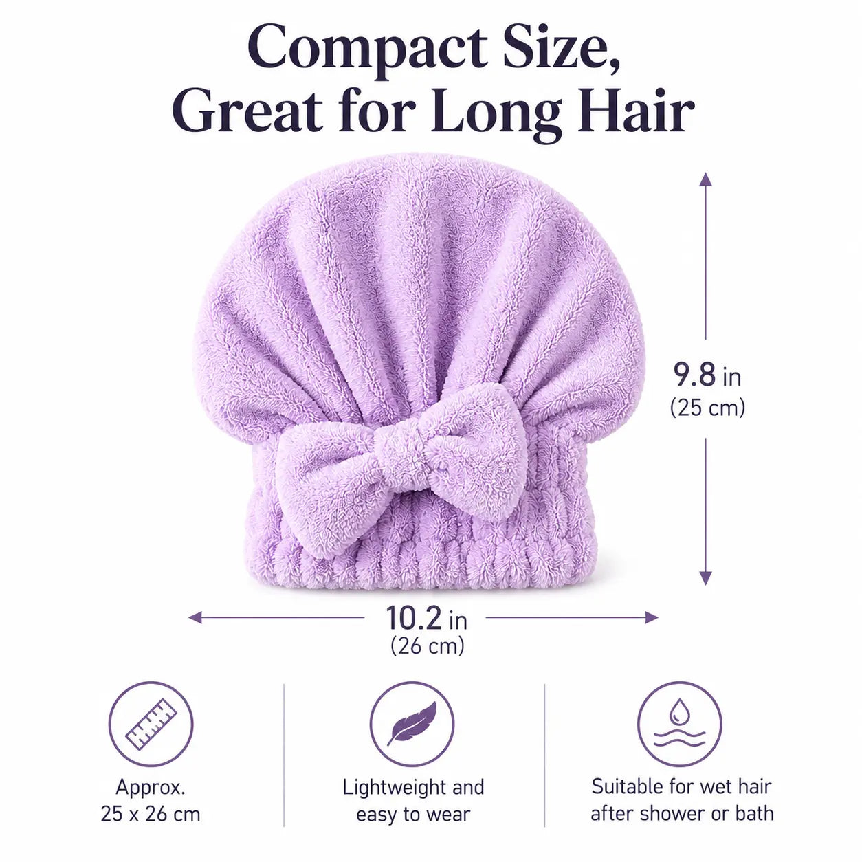 Women’s Bow Decor Shower Cap and Soft Absorbent Hair Towel Wrap Set