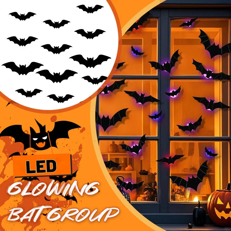 LED glowing bat group in a Halloween window decoration