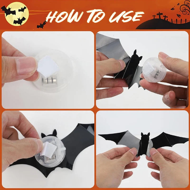 Four steps for preparing and assembling 3D Halloween bat decorations