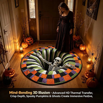 3D Skeleton Vortex Quilted Round Halloween Rug🎃