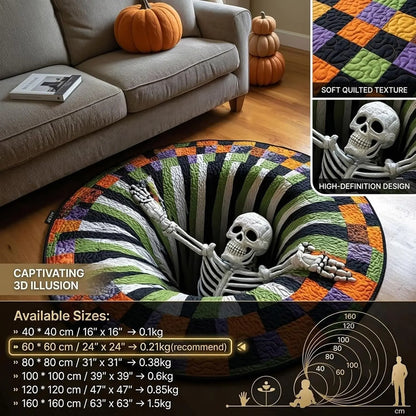 3D Skeleton Vortex Quilted Round Halloween Rug🎃