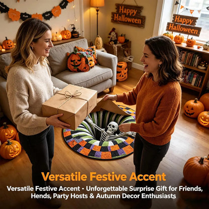 3D Skeleton Vortex Quilted Round Halloween Rug🎃