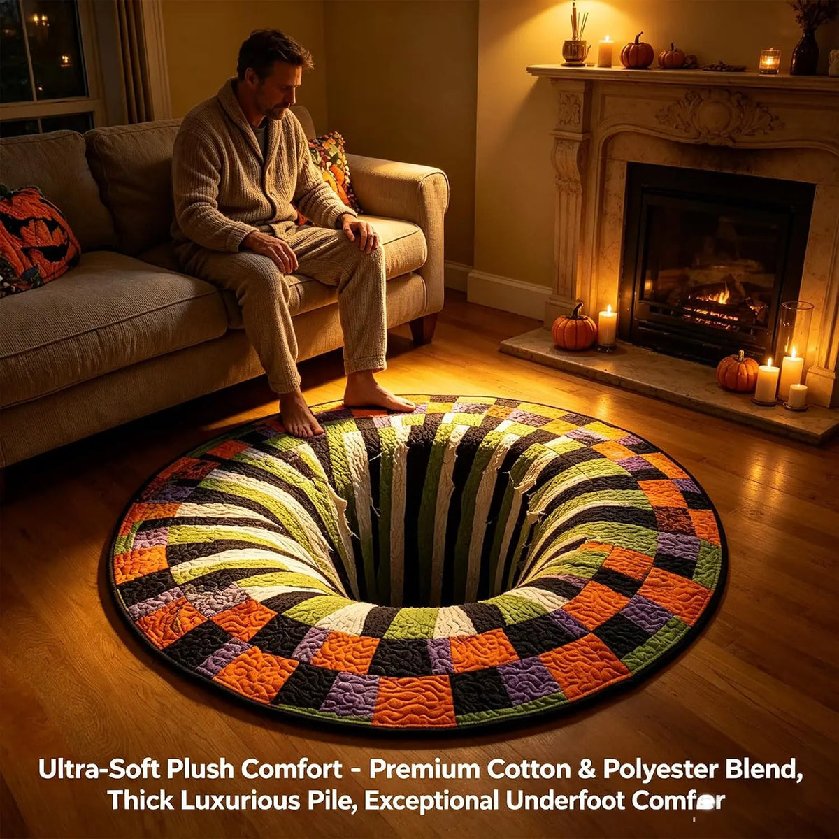 3D Skeleton Vortex Quilted Round Halloween Rug🎃