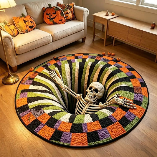 3D Skeleton Vortex Quilted Round Halloween Rug🎃