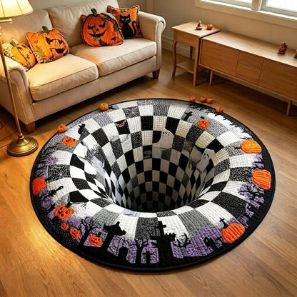 3D Skeleton Vortex Quilted Round Halloween Rug🎃